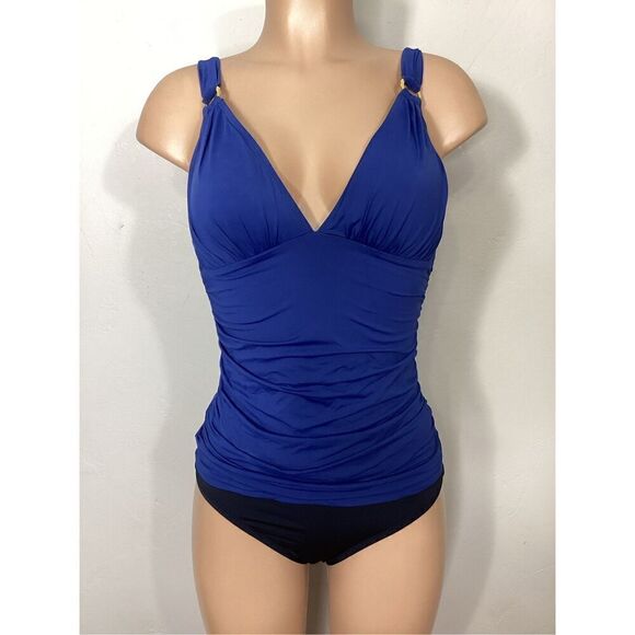 New. Bleu Rod Beattie v-neck navy tankini top. Size 4. Retails $91 - Picture 2 of 8